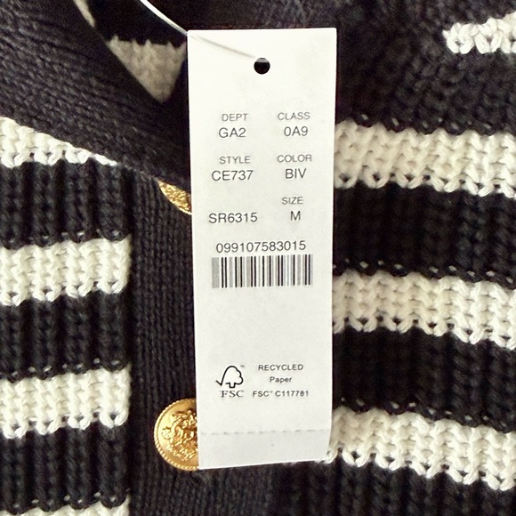 J.Crew Ribbed Cotton Button-Collar Sweater Stripe Medium - Picture 5 of 8